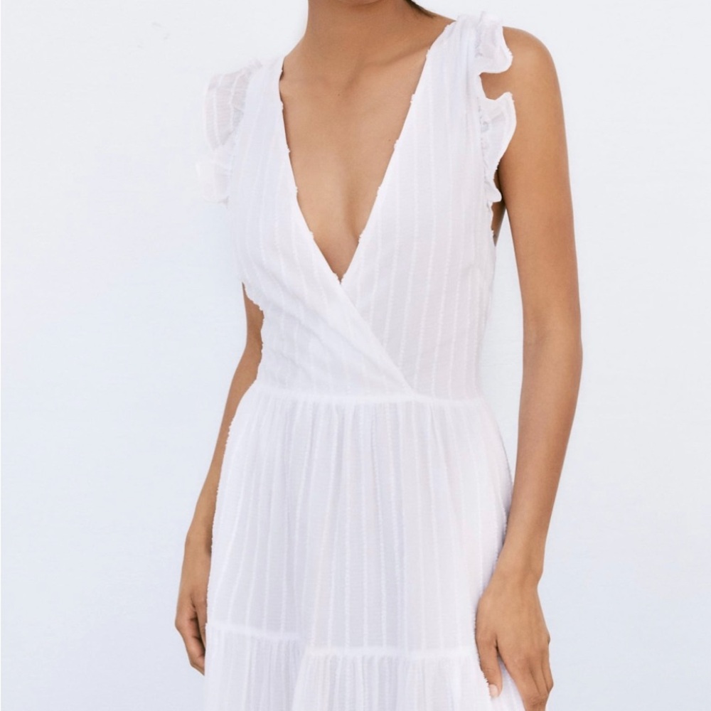 Zara White Ruffled Midi Dress - Picture 5 of 6